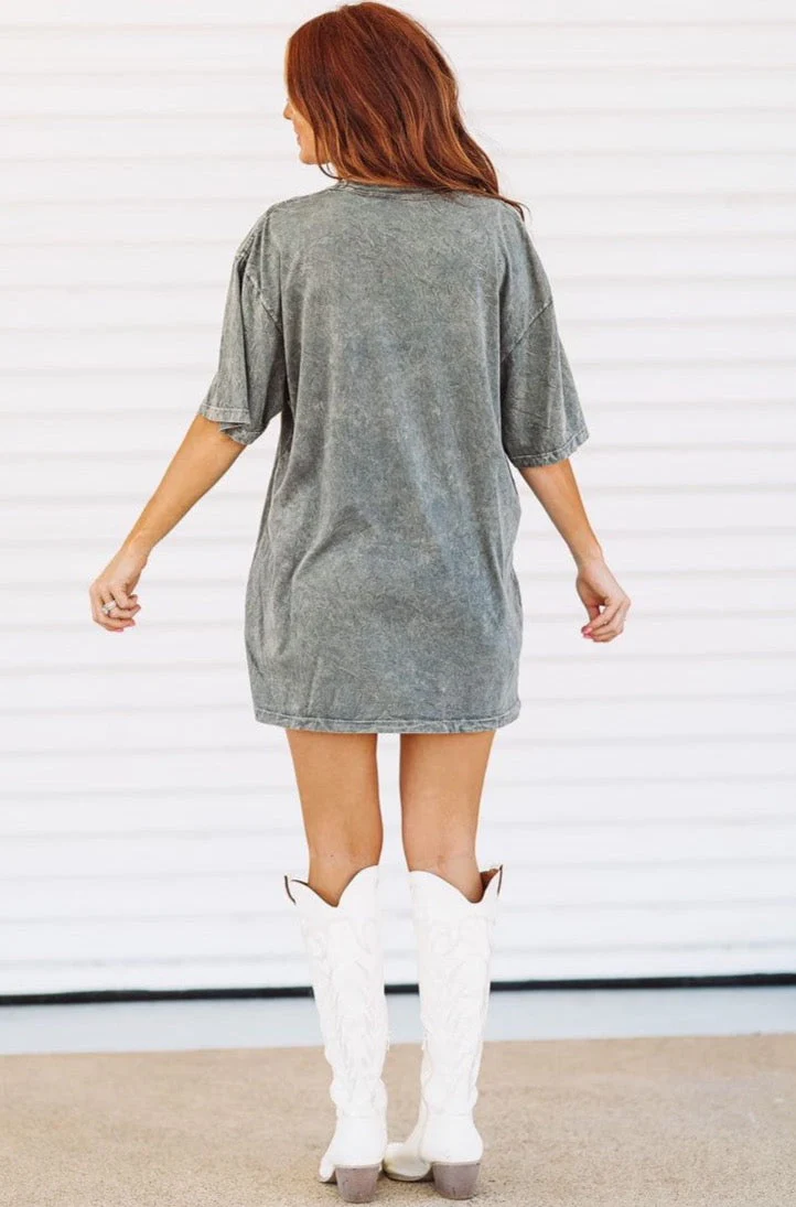 Cowboy Take Me Away Country Graphic Tee - T Shirt Dress - Mineral Wash Gray - Image 5