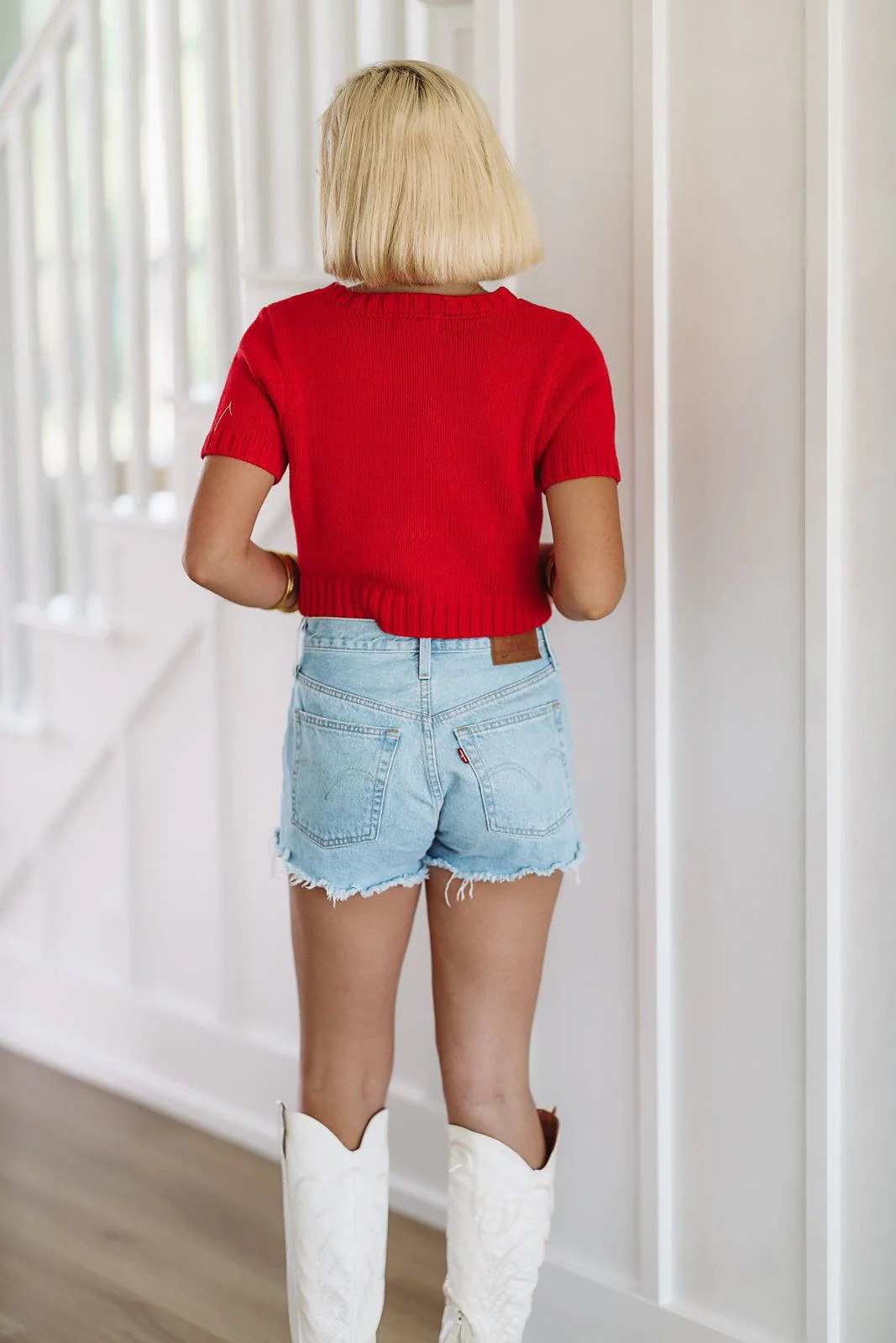 Game Day Crop Sweater Top - Red and Black - Image 3